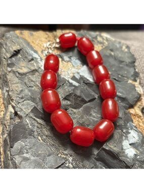 ANTIQUE Cherry Amber (Phenolic Resin) Bracelet 1920s Baltic Rare Red Bakelite